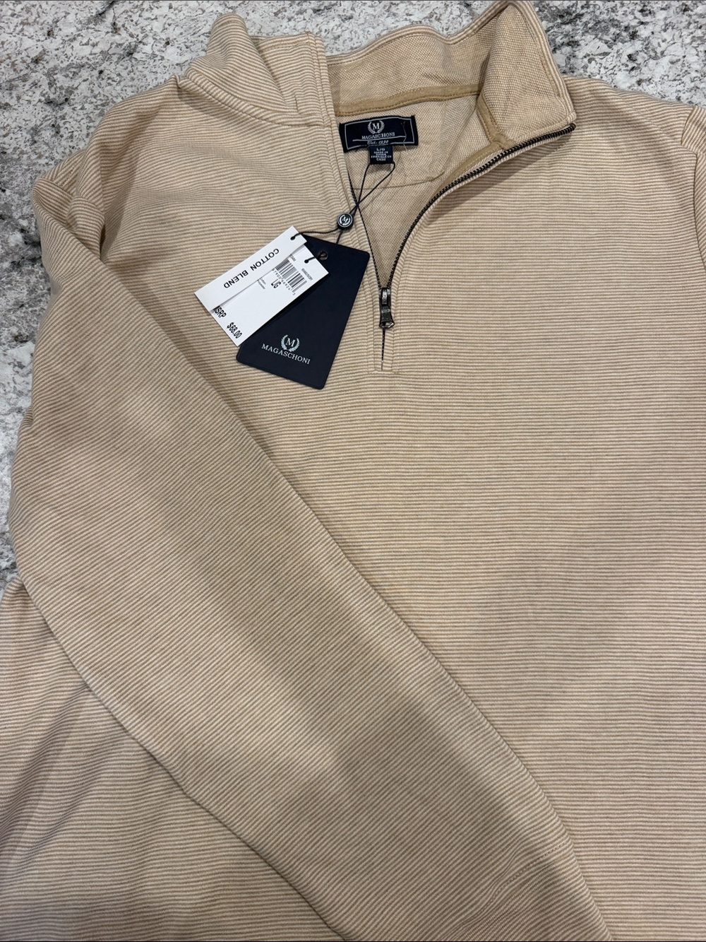 NWT Magaschoni Men’s Zip-Up Sweater in Light Tan